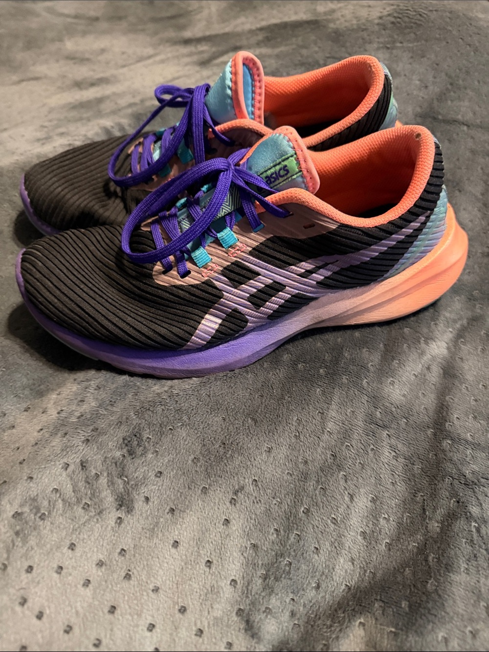 ASICS Women's Black Running Shoes with Purple & Coral Accents